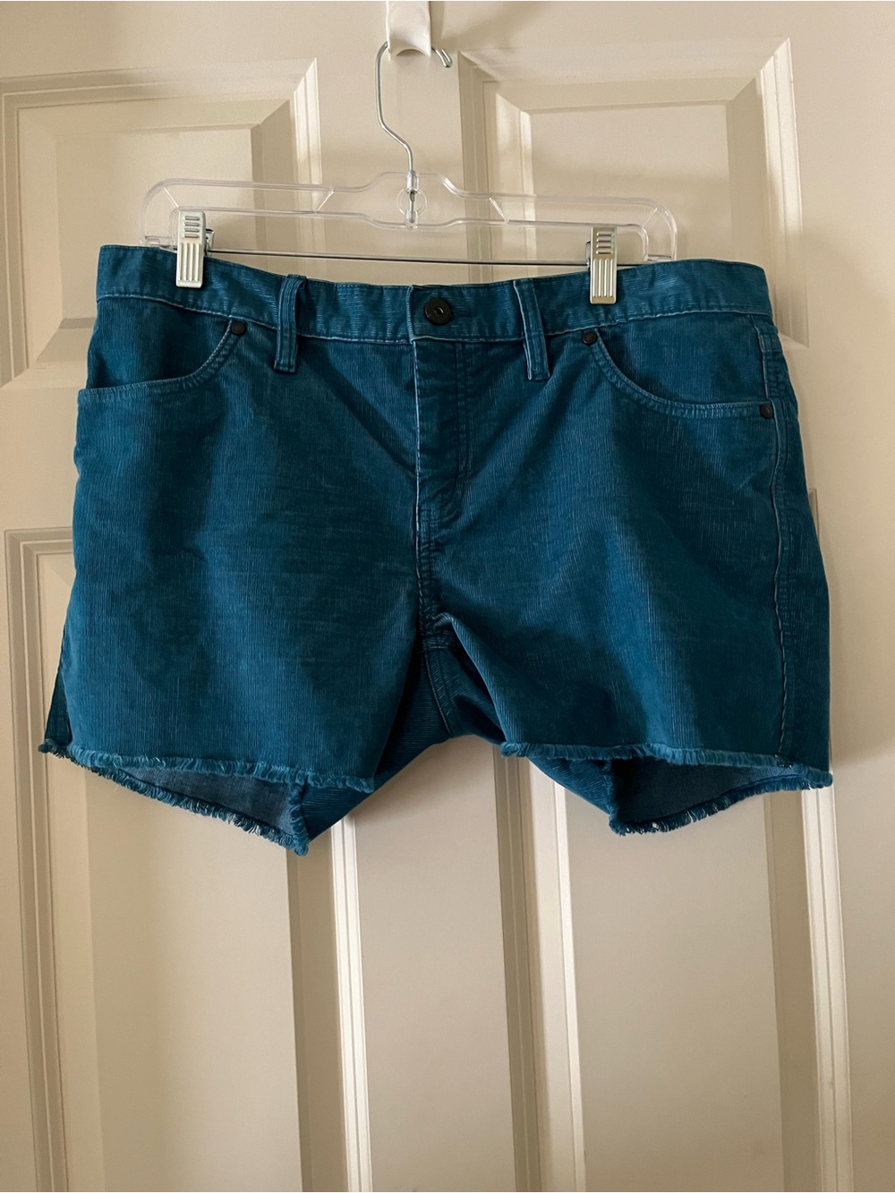 Carve Designs Turquoise Corduroy Shorts frayed hem Mid Rise 4 Inch size 10